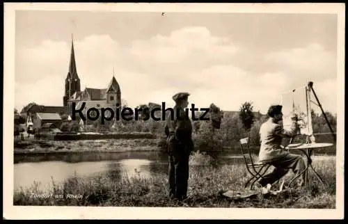 ALTE POSTKARTE ZÜNDORF AM RHEIN MALER STAFFELEI BETRACHTER KIRCHE GROOV KÖLN painter Ansichtskarte cpa AK postcard