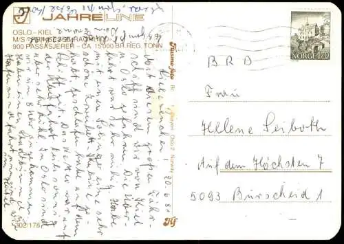 ÄLTERE POSTKARTE OSLO-KIEL PRINSESSE RAGNHILD JAHRE LINE LINIE SCHIFF Fähre ship Ansichtskarte AK postcard cpa