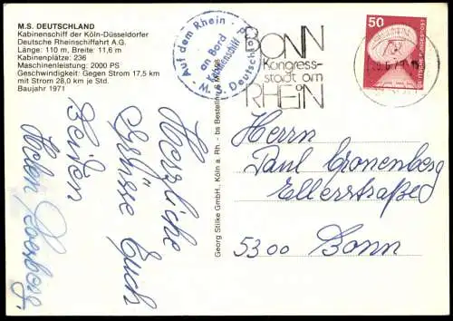 ÄLTERE POSTKARTE KABINENSCHIFF M.S. DEUTSCHLAND KÖLN-DÜSSELDORFER RHEIN DAMPFER HÖHE PFALZ KAUB Ansichtskarte postcard