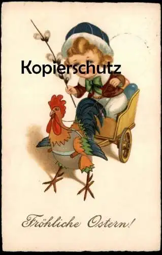 ALTE POSTKARTE FRÖHLICHE OSTERN HAHN ZIEHT KARREN MIT KIND Kutsche Kutscher Osterfest Easter Ansichtskarte cpa postcard