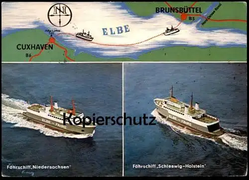 ÄLTERE POSTKARTE FÄHRSCHIFF NIEDERSACHSEN & SCHLEWIG-HOLSTEIN ELBE-FÄHRE ferry Schiff Motorschiff ship postcard AK