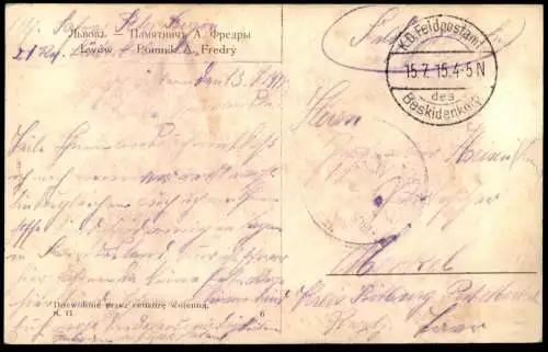 ALTE POSTKARTE LEMBERG FREDROS DENKMAL POMNIK A FREDRY LWOW LVIV Ukraine monument cpa postcard Ansichtskarte AK