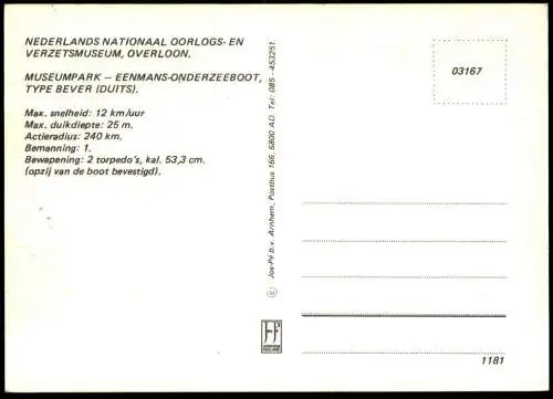 ÄLTERE POSTKARTE EENMANS ONDERZEEBOOT OVERLOON U-BOOT UNTERSEEBOOT Schiff submarine u-boat sous-marin Ansichtskarte AK