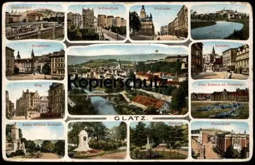 ALTE POSTKARTE GLATZ RING SELLGITTPLATZ STADTBAHNHOF ROSSMARKT Klodzko Kladsko Polska Poland Polen Schlesien postcard