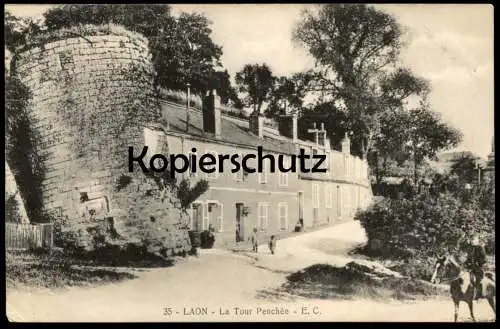 ALTE POSTKARTE LAON LA TOUR PENCHÉE KINDER ENFANTS REITER PFERD CHEVAL FELDPOST 1915 Ansichtskarte postcard cpa AK