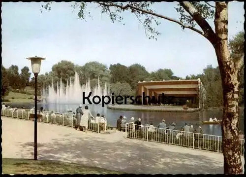 ÄLTERE POSTKARTE DORTMUND BUNDESGARTENSCHAU 1959 GROSSES WASSERKONZERT IM BUSCHMÜHLENTEICH BUGA Park Ansichtskarte