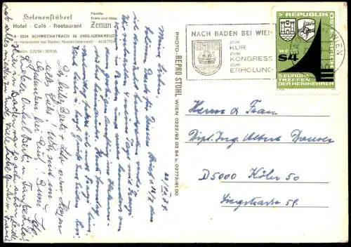 ÄLTERE POSTKARTE SCHWECHATBACH HEILIGENKREUZ HELENENSTÜBERL FAMILIE ERWIN UND HILDE ZEMAN VW BUS Österreich Austria AK