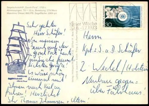 ÄLTERE POSTKARTE SEGELSCHULSCHIFF GORCH FOCK SEGELSCHIFF SCHIFFSSTEMPEL Schiff sailing ship Ansichtskarte cpa postcard