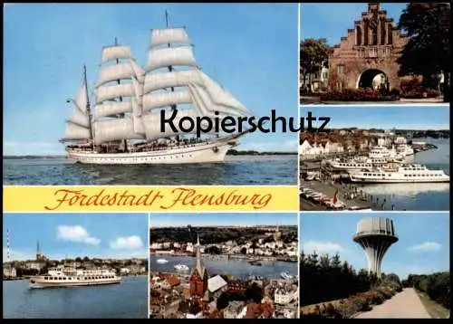 ÄLTERE POSTKARTE FÖRDESTADT FLENSBURG HAFEN SCHIFFE SEGELSCHIFF WASSERTURM Schiff ship bateau port postcard AK cpa