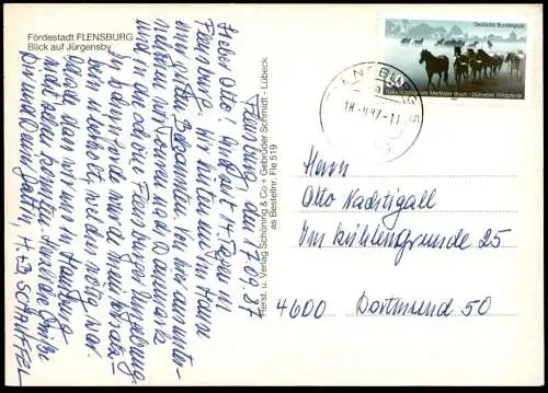 ÄLTERE POSTKARTE FÖRDESTADT FLENSBURG BLICK AUF JÜRGENSBY PANORAMA FUNKMAST Ansichtskarte AK postcard cpa