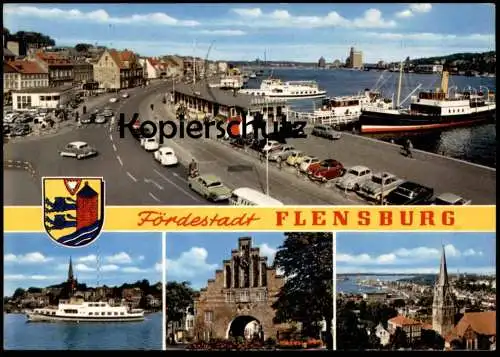 ÄLTERE POSTKARTE FÖRDESTADT FLENSBURG HAFEN UND STADT SCHIFF ALBATROS VOLKSWAGEN VW KÄFER ship bateau AK postcard cpa