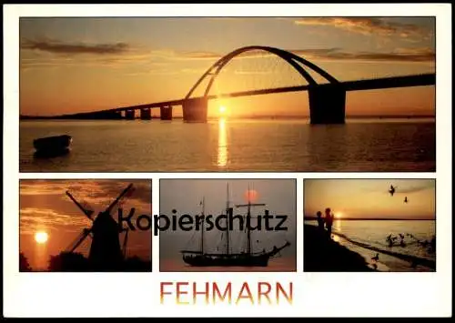 ÄLTERE POSTKARTE FEHMARN SONNENUNTERGANG SEGELSCHIFF FEHMARNSUNDBRÜCKE WINDMÜHLE mole moulin mill windmill AK postcard