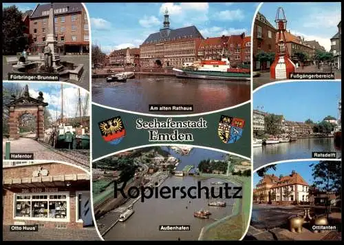 ÄLTERE POSTKARTE EMDEN SEEHAFENSTADT AUSSENHAFEN OTTIFANTEN OTTO HUUS HAFEN SAR SCHIFF Wappen Schiffe ship AK postcard