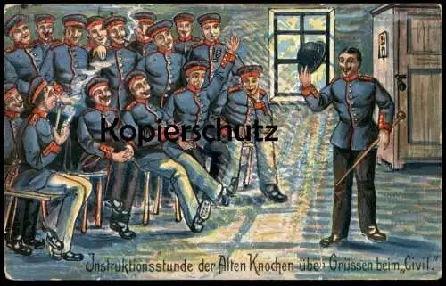 ALTE POSTKARTE INSTRUKTIONSSTUNDE DER ALTEN KNOCHEN ÜBER GRÜSSEN IN CIVIL REKRUTEN SOLDATEN VERLAG NOEVER DRESDEN AK cpa