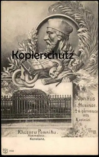 ALTE POSTKARTE KONSTANZ HUSENSTEIN Khusovu Pomniku Jan Hus Totenschädel Skull Teufel devil diable postcard cpa Kostnice