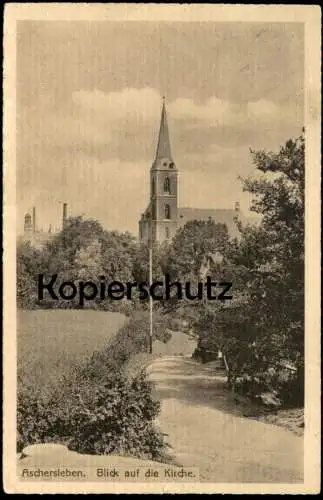 ALTE POSTKARTE ASCHERSLEBEN BLICK AUF DIE KIRCHE church église Ansichtskarte AK postcard cpa