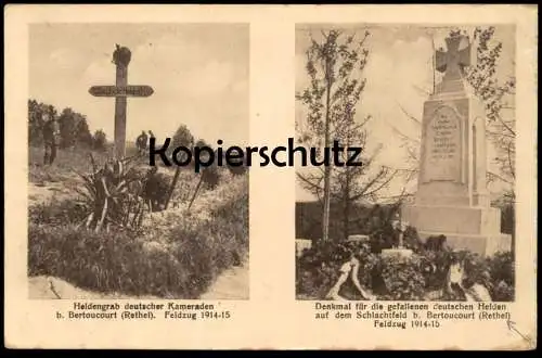 ALTE POSTKARTE BERTOUCOURT RETHEL HELDENGRAB DEUTSCHE GEFALLENE DENKMAL FRANCE FRANKREICH FELDZUG 1. WELTKRIEG cpa AK