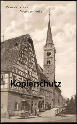 ALTE POSTKARTE OCHSENFURT AM MAIN BÄCKEREI SIMON FUCHS AUFGANG ZUR KIRCHE FACHWERK BAYERN Ansichtskarte AK cpa postcard