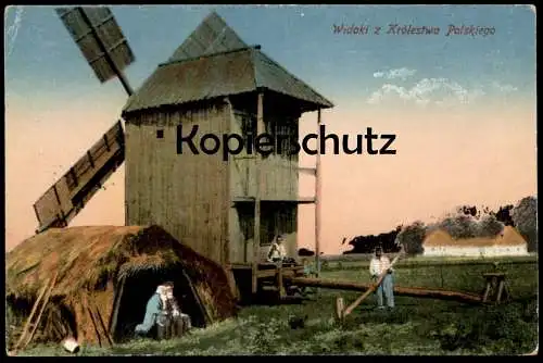 ALTE POSTKARTE WIDOKI Z KROLESTWA POLSKIEGO 1916 Windmühle Mühle molen moulin Polen Polska Poland Ansichtskarte postcard