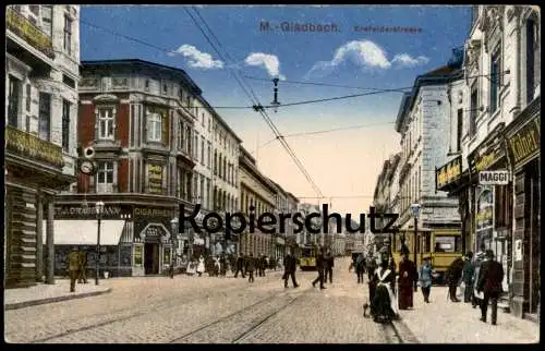 ALTE POSTKARTE M.-GLADBACH KREFELDERSTRASSE GESCHÄFT MAGGI CIGARREN STRASSENBAHN BERLITZ KÖLNER .. MÖNCHENGLADBACH AK