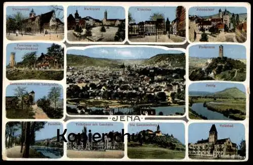 ALTE POSTKARTE JENA UNIVERSITÄT VOLKSHAUS FORSTHAUS MIT KRIEGERDENKMAL JOHANNISTOR PARADIES AK Ansichtskarte postcard