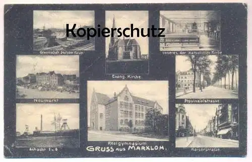 ALTE POSTKARTE GRUSS AUS MARXLOH SCHACHT 1 UND 6 GEWERKSCHAFT DEUTSCHER KAISER REALGYMNASIUM DUISBURG Ansichtskarte AK