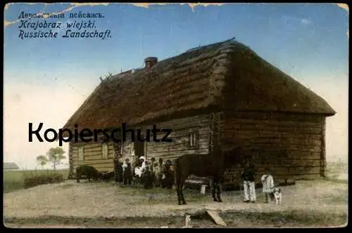 ALTE POSTKARTE KRAJOBRAZ WIEJSKI RUSSISCHE LANDSCHAFT BAUERNHAUS PFERD horse russia Russland Ansichtskarte AK postcard