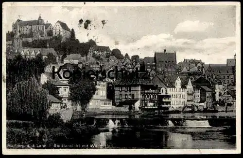 ALTE POSTKARTE MARBURG AN DER LAHN STADTANSICHT MIT WASSERFALL 1935 Ansichtskarte AK cpa postcard