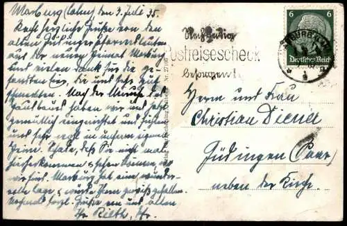 ALTE POSTKARTE MARBURG AN DER LAHN STADTANSICHT MIT WASSERFALL 1935 Ansichtskarte AK cpa postcard