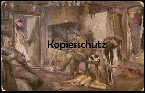 ALTE KÜNSTLER POSTKARTE SOLDAT AM HÄUSLICHEN HERD IN FEINDESLAND 1. WELTKRIEG FELIX SCHWORMSTÄDT Ansichtskarte postcard