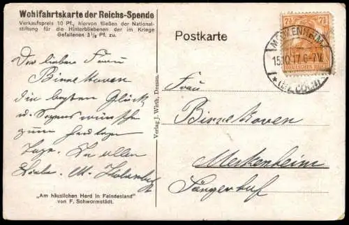 ALTE KÜNSTLER POSTKARTE SOLDAT AM HÄUSLICHEN HERD IN FEINDESLAND 1. WELTKRIEG FELIX SCHWORMSTÄDT Ansichtskarte postcard