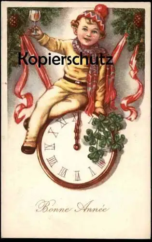 ALTE POSTKARTE BONNE ANNÉE ENFANT CHILD PROSIT NEUJAHR KIND UHR Mitternacht cpa Ansichtskarte AK postcard