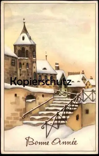 ALTE KÜNSTLER POSTKARTE BONNE ANNÉE NEUJAHR SCHNEE DORF IM WINTER Künstlerkarte cpa Ansichtskarte AK postcard