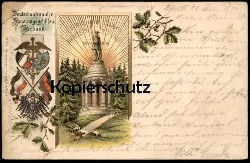 ALTE LITHO POSTKARTE HERMANNSDENKMAL DETMOLD DEUTSCHNATIONALER HANDLUNGSGEHILFENVERBAND Verband Handlungsgehilfe AK cpa