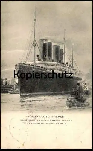 ALTE POSTKARTE SCHNELLDAMPFER KRONPRINZESSIN CECILIE DAMPFER NORDDEUTSCHER LLOYD BREMEN Schlepper steam boat postcard AK