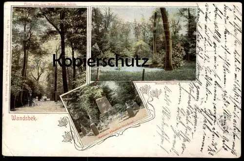 ALTE POSTKARTE WANDSBEK PARTIE AUS DEM WANDSBEKER GEHÖLZ MARIEN-ANLAGEN MATHIAS CLAUDIUS DENKMAL HAMBURG Ansichtskarte