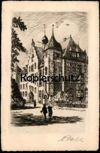 ALTE POSTKARTE FLENSBURG MUSEUM ORIGINAL RADIERUNG HANDABZUG SIGNIERT C. PAHL Ansichtskarte AK cpa postcard