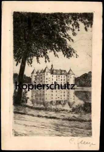 ALTE POSTKARTE FLENSBURG SCHLOSS GLÜCKSBURG ORIGINAL RADIERUNG HANDABZUG SIGNIERT CARL FLEEGE Ansichtskarte AK postcard