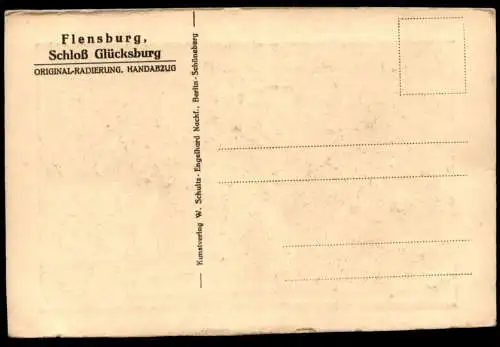 ALTE POSTKARTE FLENSBURG SCHLOSS GLÜCKSBURG ORIGINAL RADIERUNG HANDABZUG SIGNIERT CARL FLEEGE Ansichtskarte AK postcard