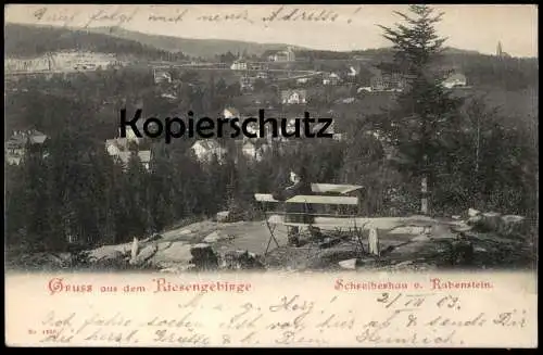 ALTE POSTKARTE GRUSS AUS DEM RIESENGEBIRGE SCHREIBERHAU VOM RABENSTEIN WANDERER HERR MIT HUT MANN Ansichtskarte postcard