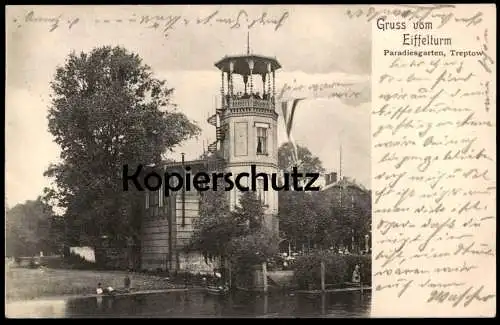 ALTE POSTKARTE GRUSS VOM EIFFELTURM PARADIESGARTEN TREPTOW BERLIN Tour Eiffel cpa postcard Ansichtskarte