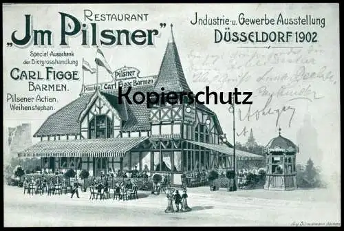 ALTE POSTKARTE DÜSSELDORF AUSSTELLUNG 1902 RESTAURANT IM PILSNER CARL FIGGE BARMEN WEIHENSTEPHAN Wuppertal cpa postcard