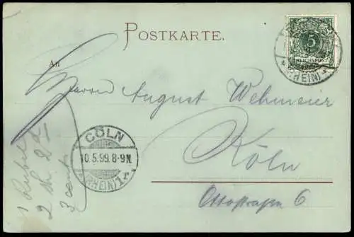 ALTE POSTKARTE BURG RHEINSTEIN MIT ASSMANNSHAUSEN IM MONDSCHEIN 1899 RHEIN Mond Rheinromantik Ansichtskarte postcard