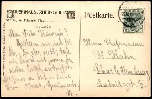 ALTE POSTKARTE BERLIN WEINHAUS RHEINGOLD AM POTSDAMER PLATZ ROTUNDE SEKTKÜHLER WEINKÜHLER Ansichtskarte AK cpa postcard