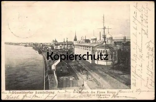 ALTE POSTKARTE DÜSSELDORFER AUSSTELLUNG 1902 GEBÄUDE DER FIRMA KRUPP ESSEN POSTSTEMPEL DÜSSELDORF AUSSTELLUNG postcard