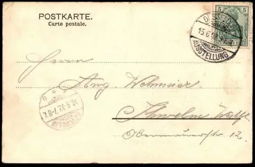 ALTE POSTKARTE DÜSSELDORFER AUSSTELLUNG 1902 GEBÄUDE DER FIRMA KRUPP ESSEN POSTSTEMPEL DÜSSELDORF AUSSTELLUNG postcard