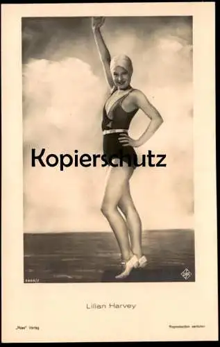 ALTE POSTKARTE LILIAN HARVEY FILM-SCHAUSPIELERIN IM BADEANZUG UFA ROSS VERLAG swimsuit maillot de bain postcard cpa