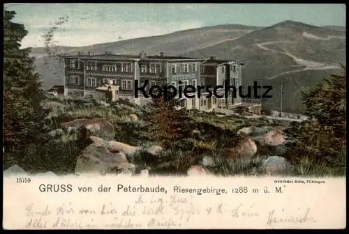 ALTE POSTKARTE GRUSS VON DER PETERBAUDE RIESENGEBIRGE PETROVKA KRKONOSE BÖHMEN Petrova bouda cpa postcard AK