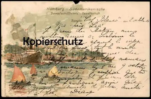 ALTE LITHO POSTKARTE HAMBURG SÜDAMERIKANISCHE DAMPFSCHIFFFAHRTSGESELLSCHAFT DAMPFER CAP BLANCO BAHIA Schiff postcard cpa