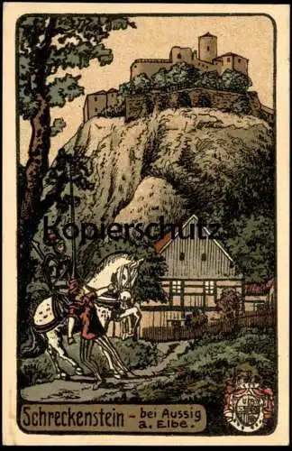 ALTE POSTKARTE SCHRECKENSTEIN AUSSIG AN DER ELBE RITTER USTI NAD LABEM STEINDRUCK STEINZEICHNUNG cpa postcard